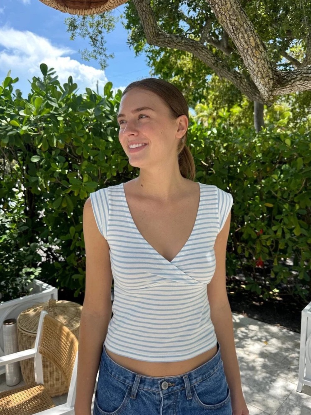 Brandy Melville Light Blue & White Striped Amara Top